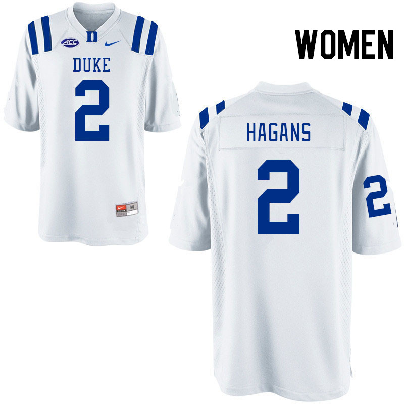 Women #2 Sahmir Hagans Duke Blue Devils College Football Jerseys Stitched Sale-White